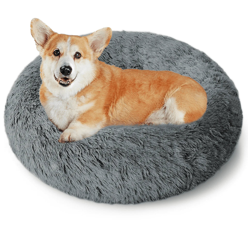 24 Inch Calming Donut Dog Bed for Small Dogs, Anti-Anxiety Cozy Soft round Pet Bed, Fluffy Washable Dog Bed for Small Medium Dogs and Cats