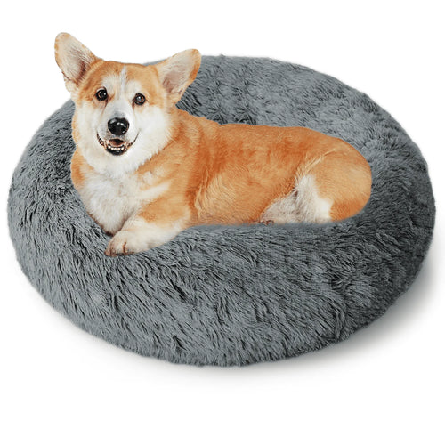 24 Inch Calming Donut Dog Bed for Small Dogs, Anti-Anxiety Cozy Soft round Pet Bed, Fluffy Washable Dog Bed for Small Medium Dogs and Cats