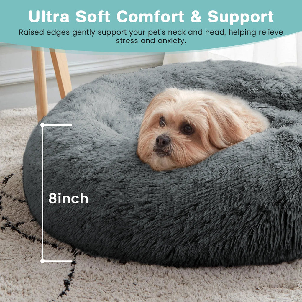 24 Inch Calming Donut Dog Bed for Small Dogs, Anti-Anxiety Cozy Soft round Pet Bed, Fluffy Washable Dog Bed for Small Medium Dogs and Cats
