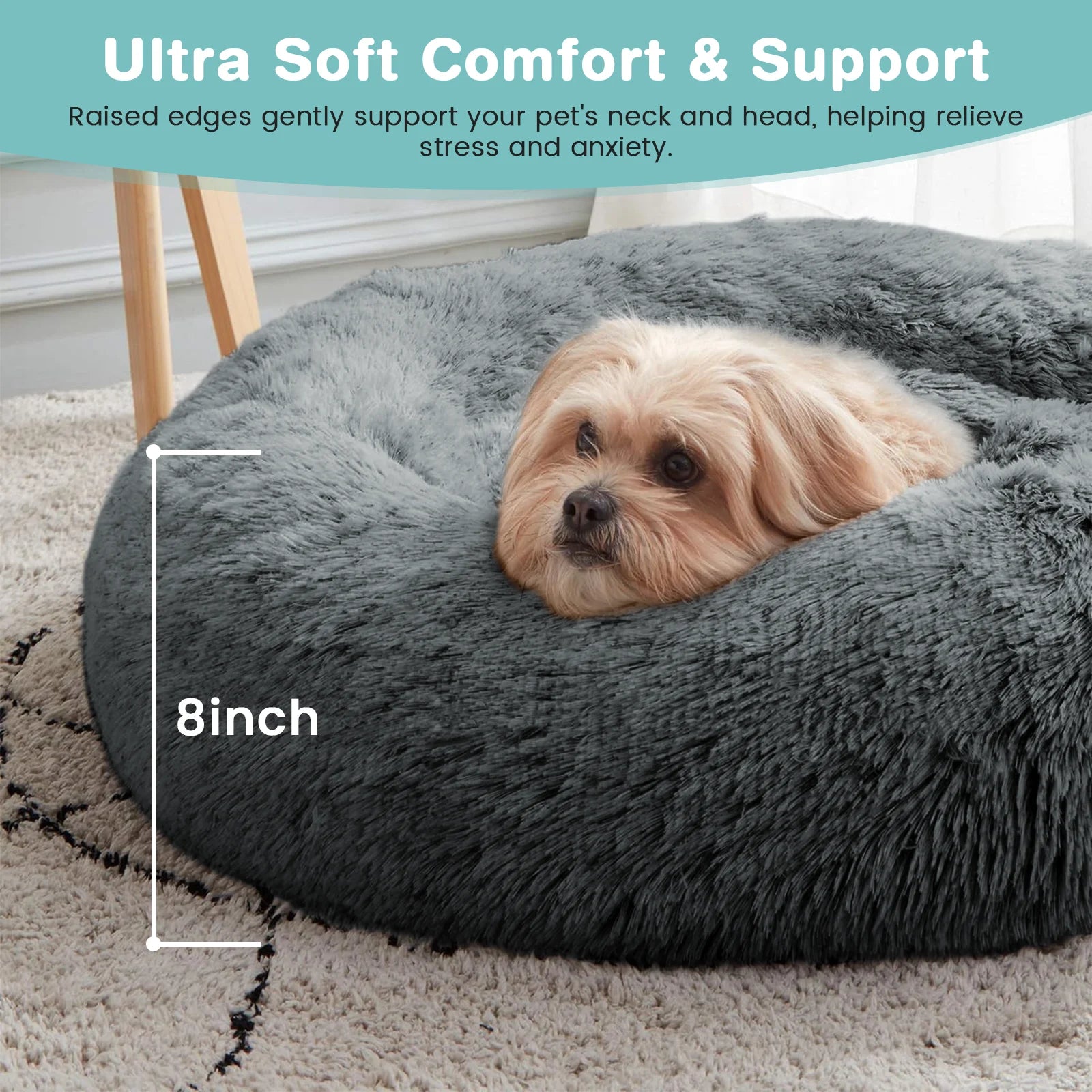 24 Inch Calming Donut Dog Bed for Small Dogs, Anti-Anxiety Cozy Soft round Pet Bed, Fluffy Washable Dog Bed for Small Medium Dogs and Cats