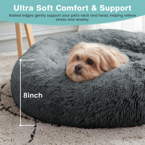 24 Inch Calming Donut Dog Bed for Small Dogs, Anti-Anxiety Cozy Soft round Pet Bed, Fluffy Washable Dog Bed for Small Medium Dogs and Cats
