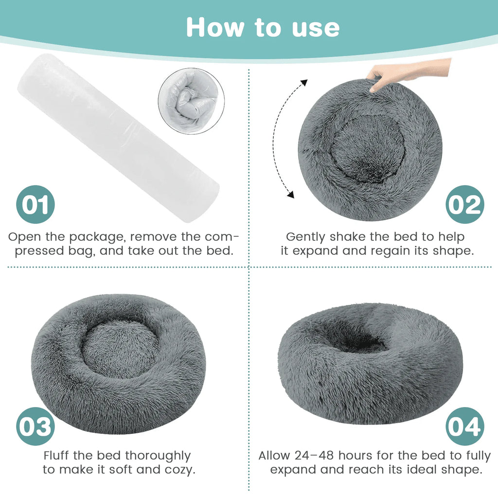 24 Inch Calming Donut Dog Bed for Small Dogs, Anti-Anxiety Cozy Soft round Pet Bed, Fluffy Washable Dog Bed for Small Medium Dogs and Cats
