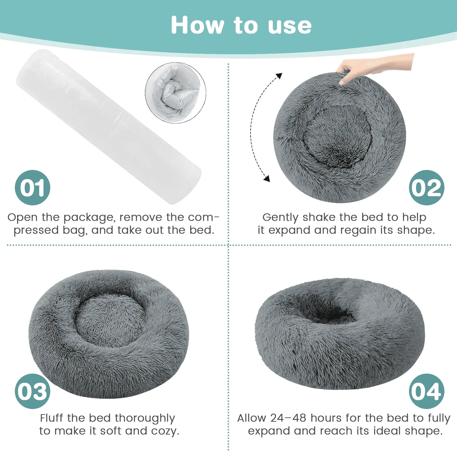 24 Inch Calming Donut Dog Bed for Small Dogs, Anti-Anxiety Cozy Soft round Pet Bed, Fluffy Washable Dog Bed for Small Medium Dogs and Cats