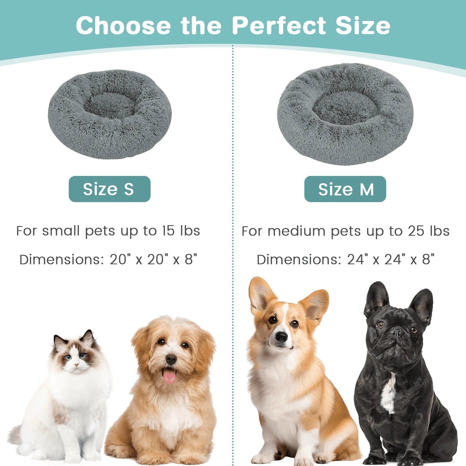 24 Inch Calming Donut Dog Bed for Small Dogs, Anti-Anxiety Cozy Soft round Pet Bed, Fluffy Washable Dog Bed for Small Medium Dogs and Cats